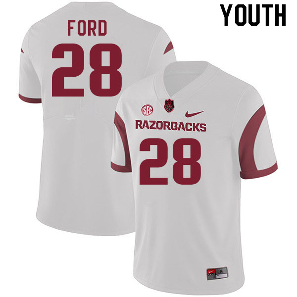 Youth #28 Blake Ford Arkansas Razorback College Football Jerseys Stitched Sale-White